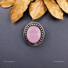 925 Silver Natural Rose Chalcedony Statement Cocktail Sisters Gift Ring Jewelry