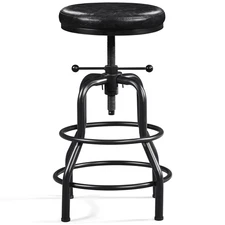 Vintage Faux Leather Counter-Height Bar Stool with Metal Legs - Black