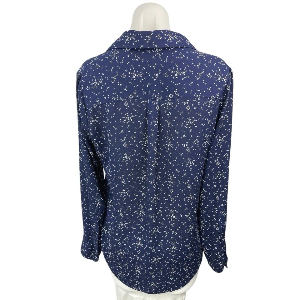 Camisa Blusa Top Mossimo Para Mujer Azul Marino Blanco Cuello Abotonado Manga Larga Talla M Foto 2 de 4