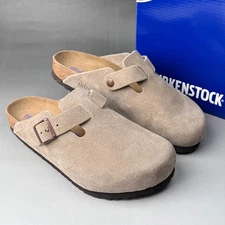 Birkenstock Boston Unisex Soft Footbed Taupe Suede Leather Clogs Shoes