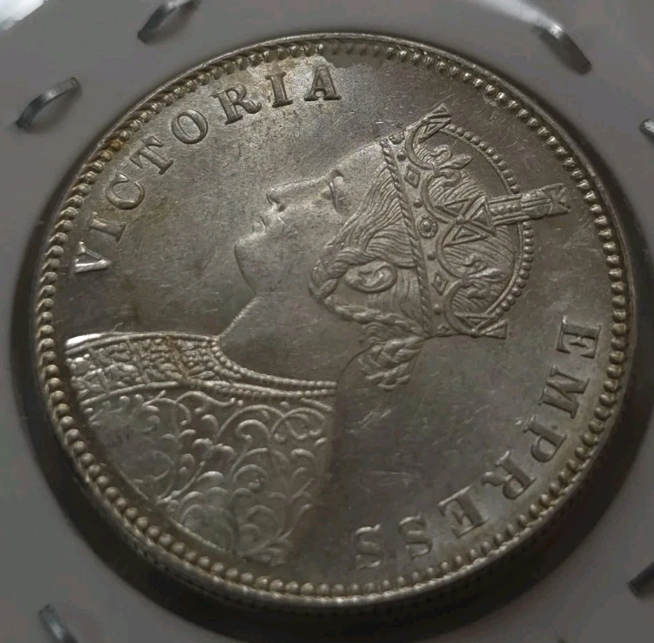 Mint Frosted British India Victoria Silver Rupee 1877 High Grade Hardly Seen HL5 - Image 4 of 4