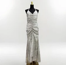 Jessica McClintock VTG Satin Mermaid Dress Sz 10 Polka Dot Halter Gown Maxi Glam