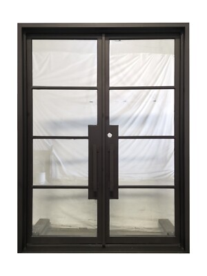 Dallas Model Steel Front Entry Iron Door 62'' x 96'' Clear LowE Glass Right Active