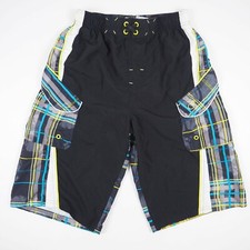 OP Ocean Pacific Black Plaid Beach Board Swim Trunks Shorts Kids Size XL