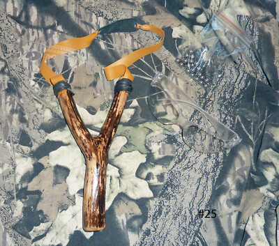 Hand-crafted wooden slingshot catapult. Buckthorn. Signed. 3M shooting glasses!