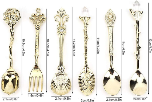 6Pcs/Set Vintage Carved Coffee Spoon Teaspoon Retro Zinc Alloy Dessert Coffee Ta - Picture 2 of 9