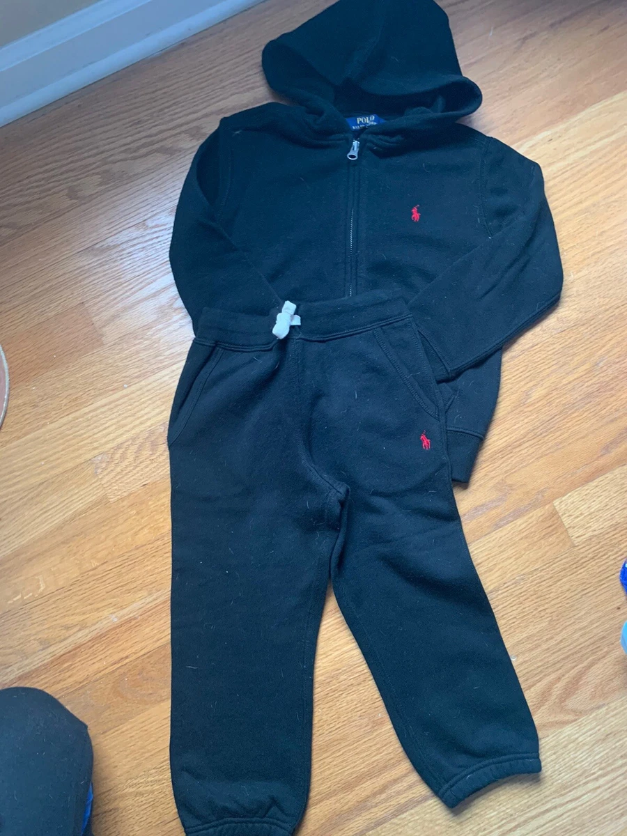 Polo Ralph Lauren Boy Size 5 Zip Up Hoodie & Joggers Outfit Black/red Polo  NWT