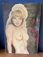 Signed 80?s topless Page 3 girl painting Signed Jas Temple 1986 Susanne Mizzy