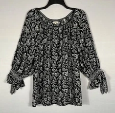 Max Studio Top Womens Large Teal Ruffled V-Neck Hi Low Hem Pullover Short Sleeve