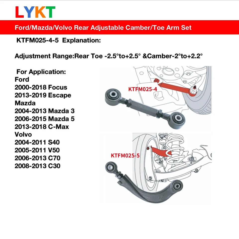 LYKT4pcs Rear Camber&Toe arm kit for Ford C-Max/Mazda 3/5 Volvo S40 C30 V50 C70 Foto 2 de 4
