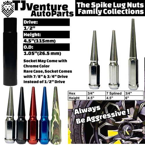 20Pc Blue 4.5" Tall 1/2-20 Solid Spike Lug Nut +Key Fit Dodge Jeep Jaguar GMC - Picture 3 of 3