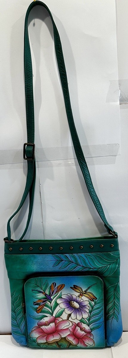 ANUSCHKA Hand Painted Dragon Flies Leather Crossbody Zip Organizer Card  Wallet 6 | eBay