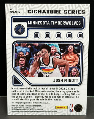 Josh Minott 2023-24 Panini Donruss Signature Series Auto #SS