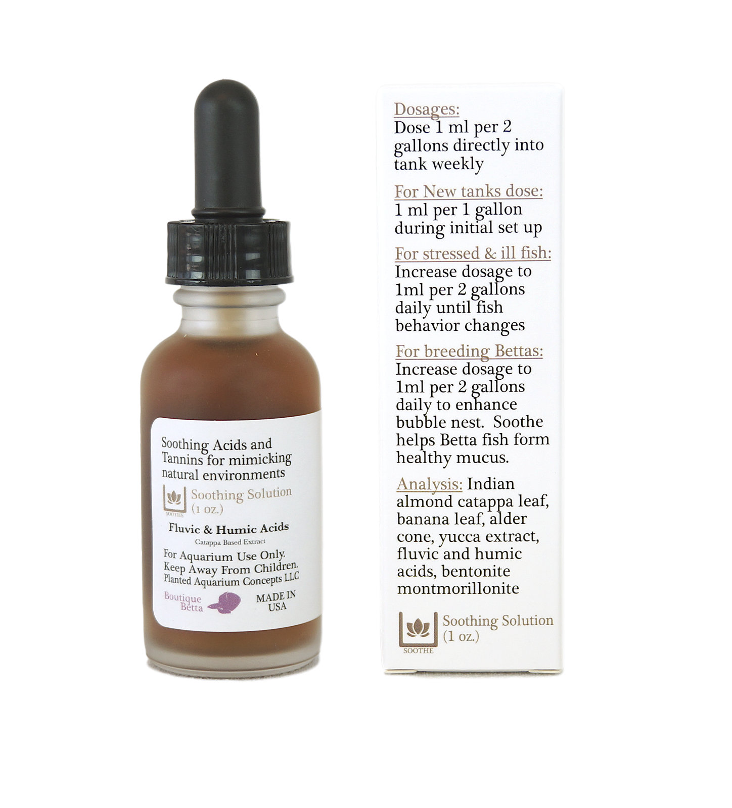 Boutique Betta Soothe 1oz dropper bottle Tannins & Acids, Betta Fish ...