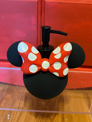 NEW Disney Mickey Mouse black red white polka dot bow lotion soap dispenser - Afbeelding 1 van 8