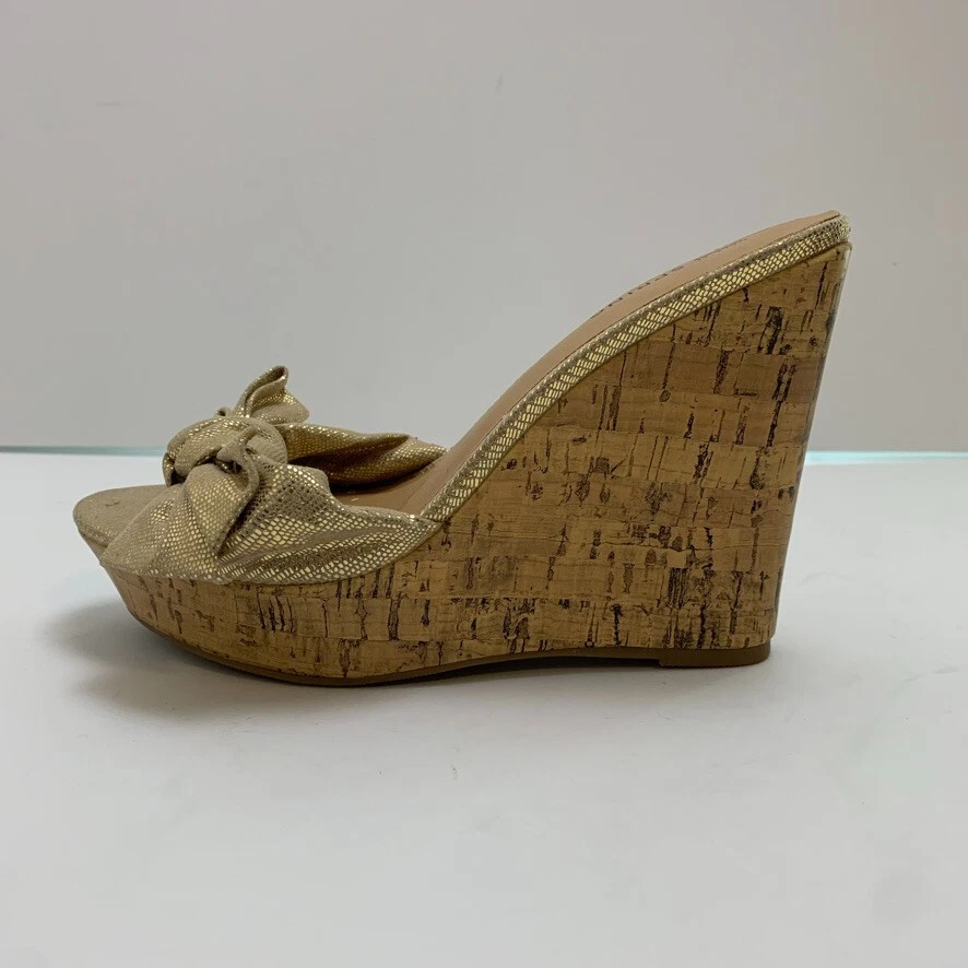 Call It Spring Gold Tie Wedge Sandals Size 7 - Image 3 of 4