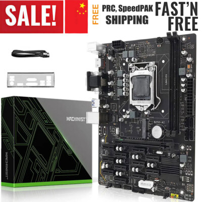 B250 BTC Mining Motherboard LGA 1151 Socket w/ 12 GPU Slots DDR4 mSATA VGA+DVI