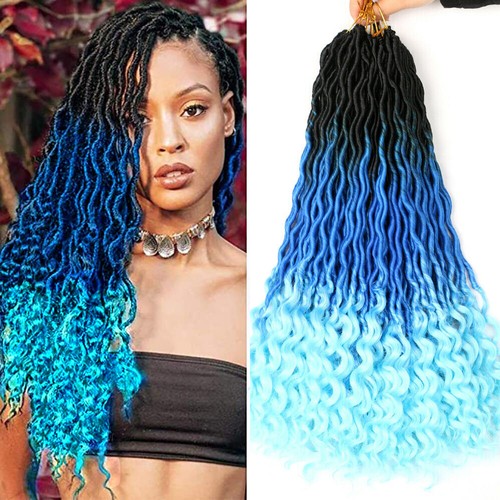 18" Ombre Wavy Faux Locs Crochet Braids Curly Goddess Locs Boho Hair Extensions