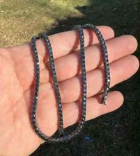 3MM 18Ct Round Lab Created Black Diamond Tennis Necklace925 Sterling Silver 18in