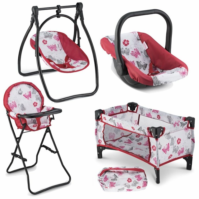 4 Baby Doll Black Red White Butterfly Furniture Swing High Chair Car Seat Crib