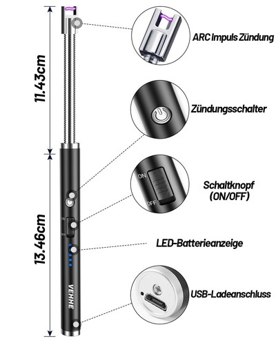 Lichtbogen Feuerzeug Elektrisch USB Aufladbares Elektro LED-Display Stabfeuer... - Bild 2 von 7