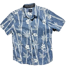 Roark Revival Hawaiian Shirt Mens Medium Blue Floral Button Up Reverse