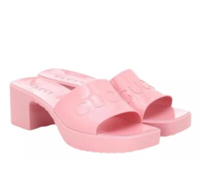 NEW Gucci Platform Block Rubber slide Sandals size 9.5   39 624730 CURRENT STYLE