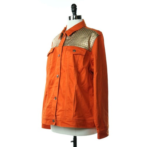 Diane Gilman NEW Womens Plus 1X Orange/Gold Trendy Embellished Button Collar $90 - Picture 2 of 4