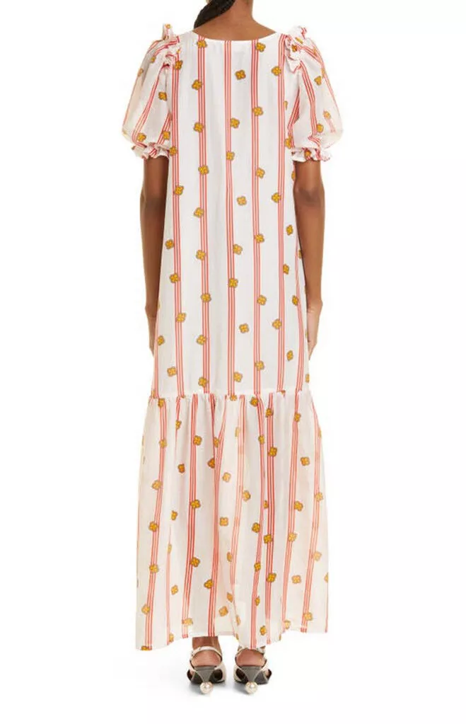 Stripe ruffle top cotton maxi dress