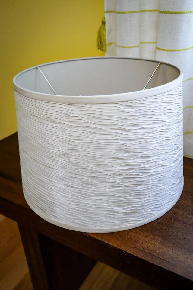 Large Drum Lamp Shade 13" Diameter White Crinkle Ruched Fabric Modern Coastal - Image 4 of 4