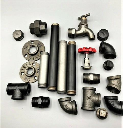 1/2" BSP MALLEABLE iron pipe and pipe fittings GREY AND BLACK , STEAM PUNK, - Picture 15 of 47