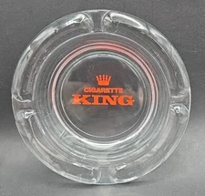Vintage Cigarette King Clear Glass Round 4.5" Ashtray Red Crown Logo