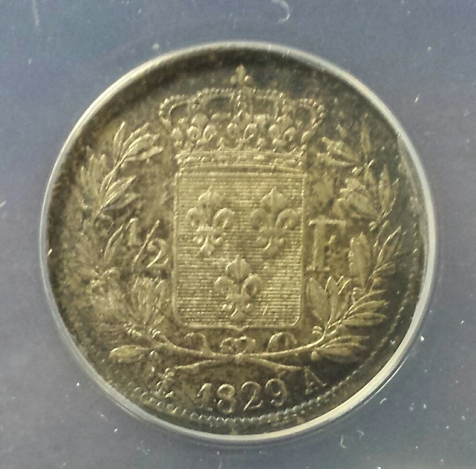1829-A FRANCE 1/2 Franc GRADED Slabbed AU50 LOVELY All Original Coin UNCLEANED! - Image 2 of 4