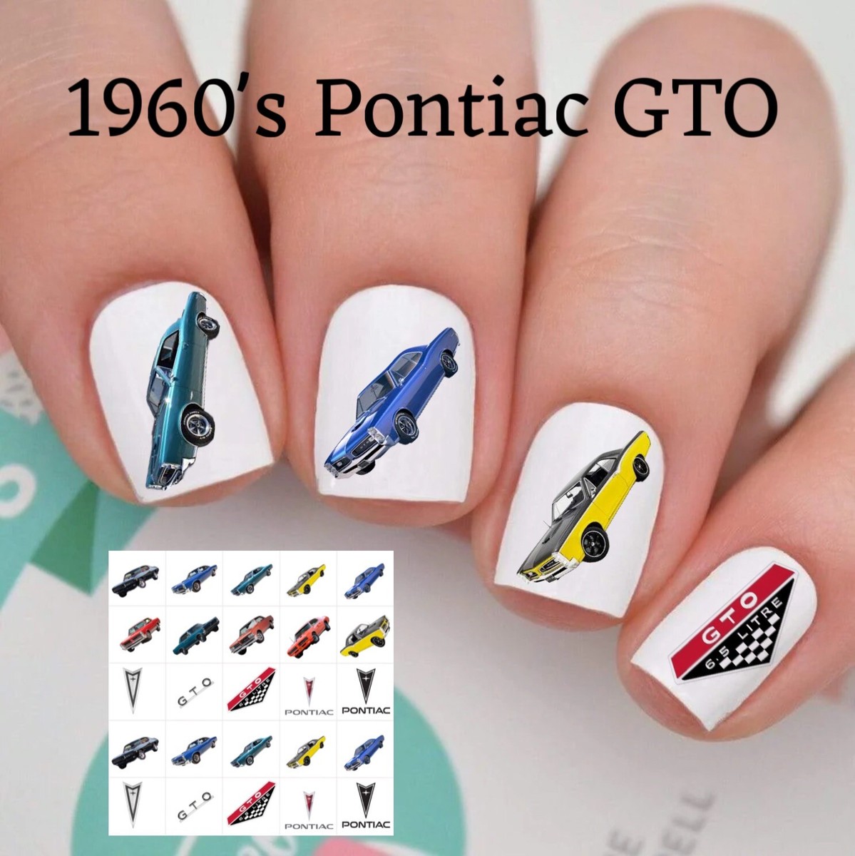 ネイルアート 1960 Pontiac GTO Mustang Waterslide Nail Art Decals Set of 50