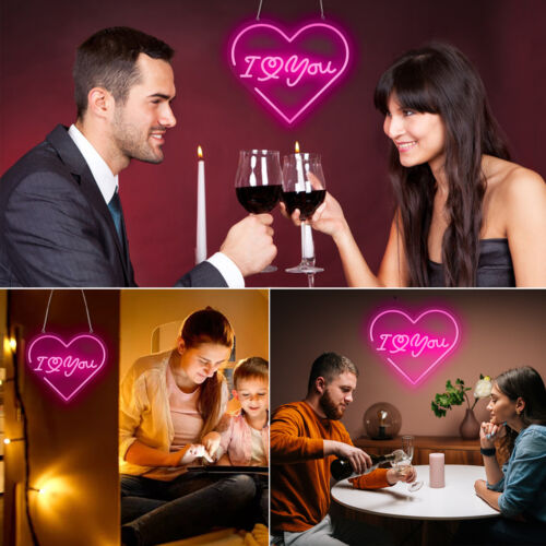 "I LOVE YOU" LED Leuchtreklame Lampe Licht Flex Acryl Schlafzimmer Wand Dekor 15,8x13,8" - Bild 7 von 8