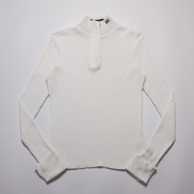Ralph Lauren Damen Pullover weiß Vintage Langarm 1/4 Reißverschluss Baumwolle Größe Large