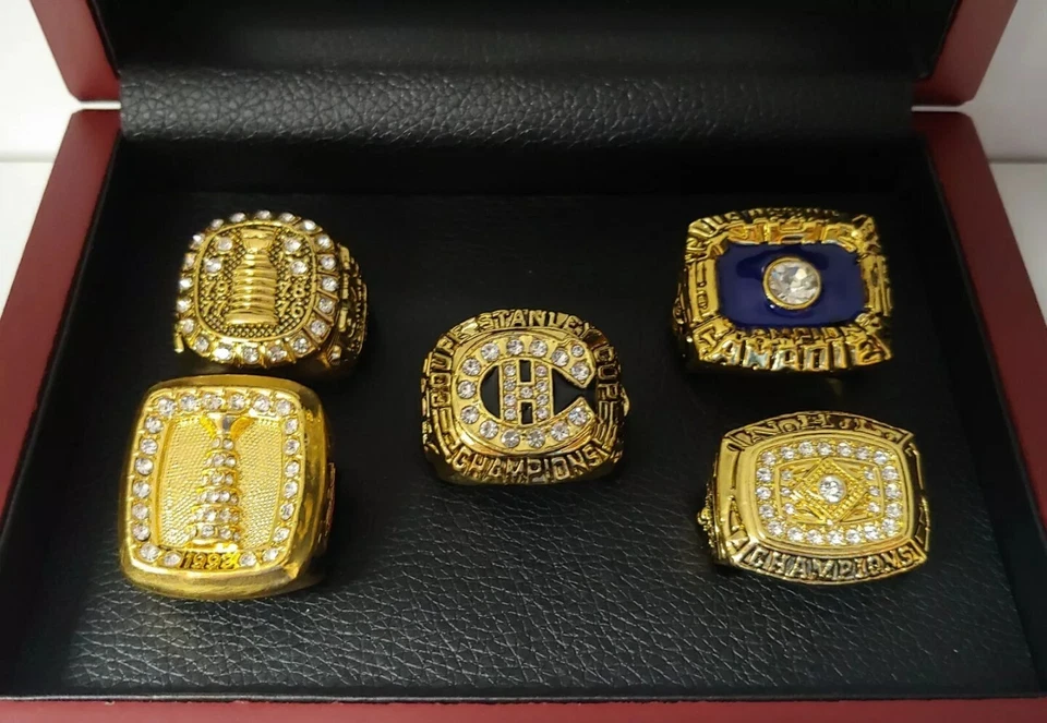 Montreal Canadiens - Juego de 5 anillos Copa Stanley con caja de madera. Roy Lafleur Cournoyer Foto 4 de 4