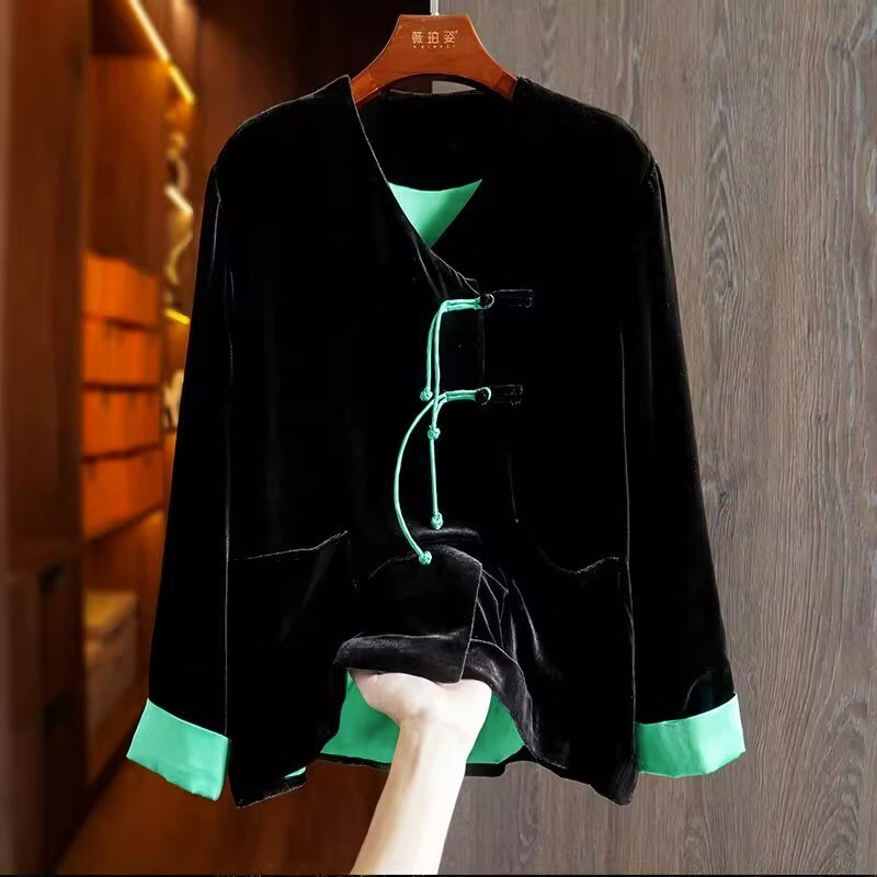 Chinese Traditional Velour Jacket Women Autumn Velvet Coat Lady