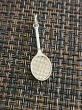 VINTAGE STERLING SILVER TENNIS RACKET RACQUET CHARM PENDANT STAMP STERLING