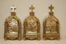Traditional Set of 14 Stations of the Cross Solid Brass 14" x 7" Church (#376)