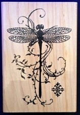 Stampendous 2010 Rubber Stamp P119 Dragonfly Vine Swirls Leaves