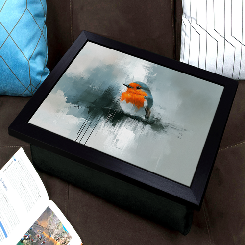 Robin Bird Painted Lap Tray Cushioned Padded TV Dinner Food Laptop Desk - Picture 3 of 4