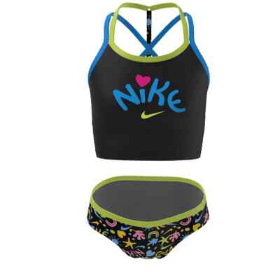Nike Girls (kids) Fun Forest T-Crossback Midkini Top Bottoms Swimsuit Set  -M/L