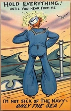Military Seasick Sailor Navy Comic Humor Postcard c1940