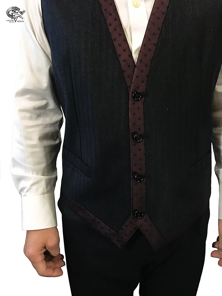 Traje Dolce and Gabbana Hombre Otoño 14 Negro y Granate Contraste 3 Piezas EU 52 Borde Foto 4 de 4