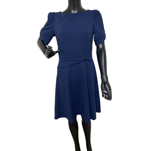 DKNY Women Dress 10 Navy Poly Blend Short Sleeve Ruffle Hem Casual Fit Mini  | eBay