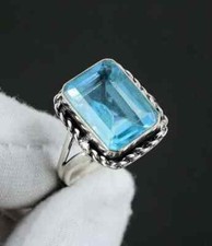 Blue Topaz Solid 925 Sterling Silver Statement Popular Women Ring All Size M1011