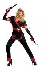 Womens XL Ninja Costume Adult Female Halloween Motal Combat Black  Red
