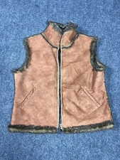 CEJON Boho Festival Vest Faux vegan Leather w/ Faux Fur Shearling Lining Size L
