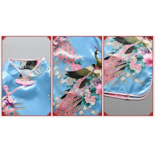Chinesisches Cheongsam Qipao Kleid für Kleinkind Mädchen mit Blumen Pfau Desig - Picture 6 of 30